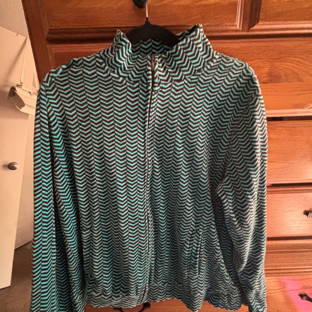 Kim Rogers Teal and Brown Chevron Zip-Up Jacket